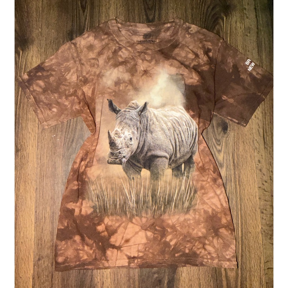 The Mountain Rhino T-Shirt Men Small Brown Bronx Zoo NYC Tie Dye Tee